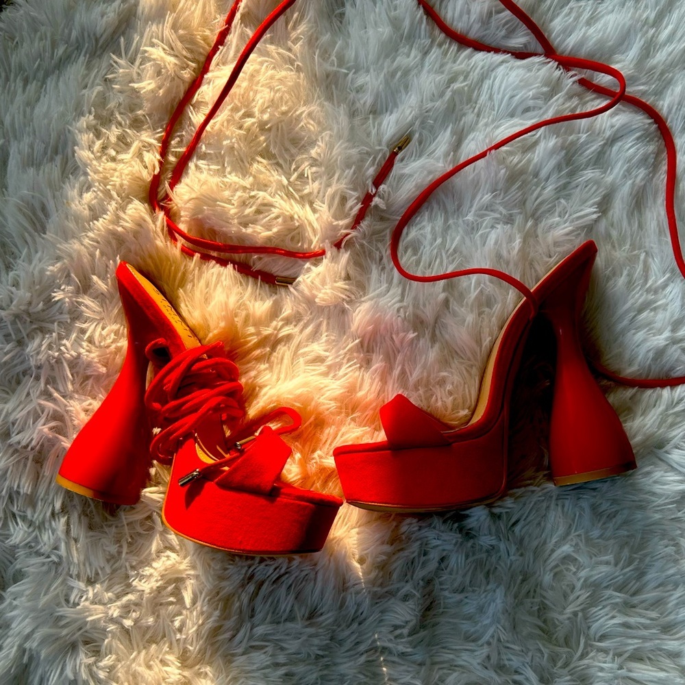 Simmi London Lace Up Orange Platform Heels